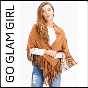 NWT Faux Suede Fringed Poncho Wrap